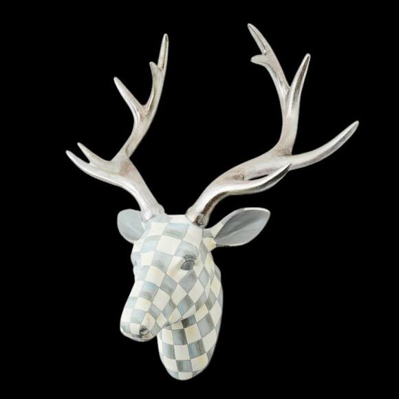 Brand New Mackenzie-Childs Sterling Check Small Deer Head Wall Mounted Decor - Picture 3 of 4